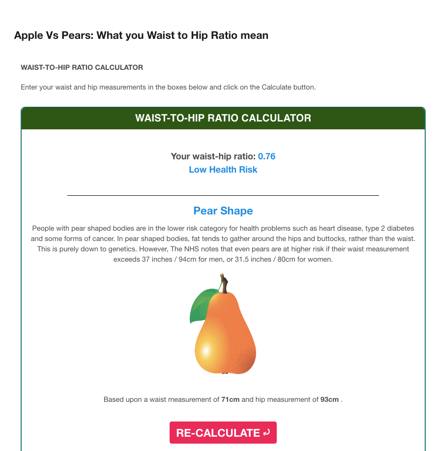 Apple Vs Pears: What you Waist to Hip Ratio mean